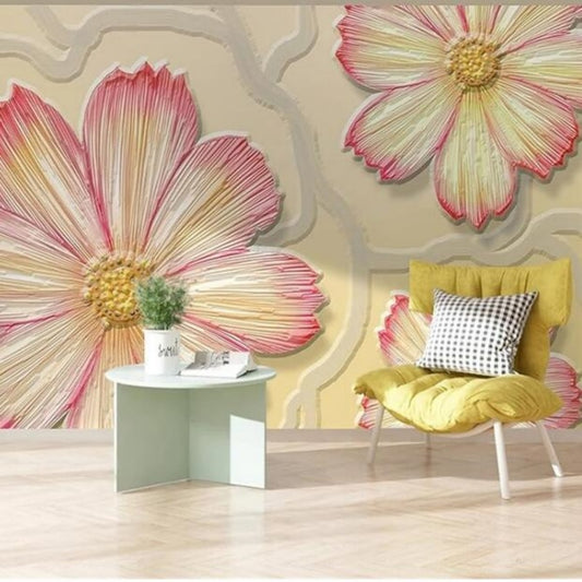 Pink and Yellow Big Flowers Floral Wallpaper Wall Mural Wall Covering