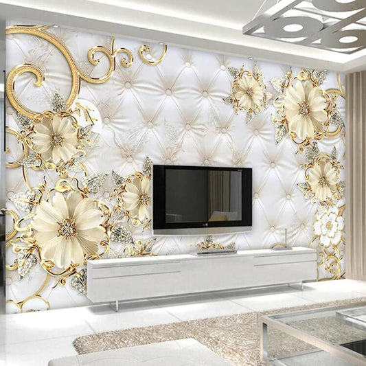 European Style 3D Luxury Jewelry Flowers Floral Wallpaper Wall Mural