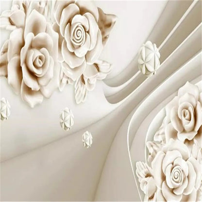 3D Flower Embossed Jade Carving Rose Wallpaper Wall Mural Home Decor