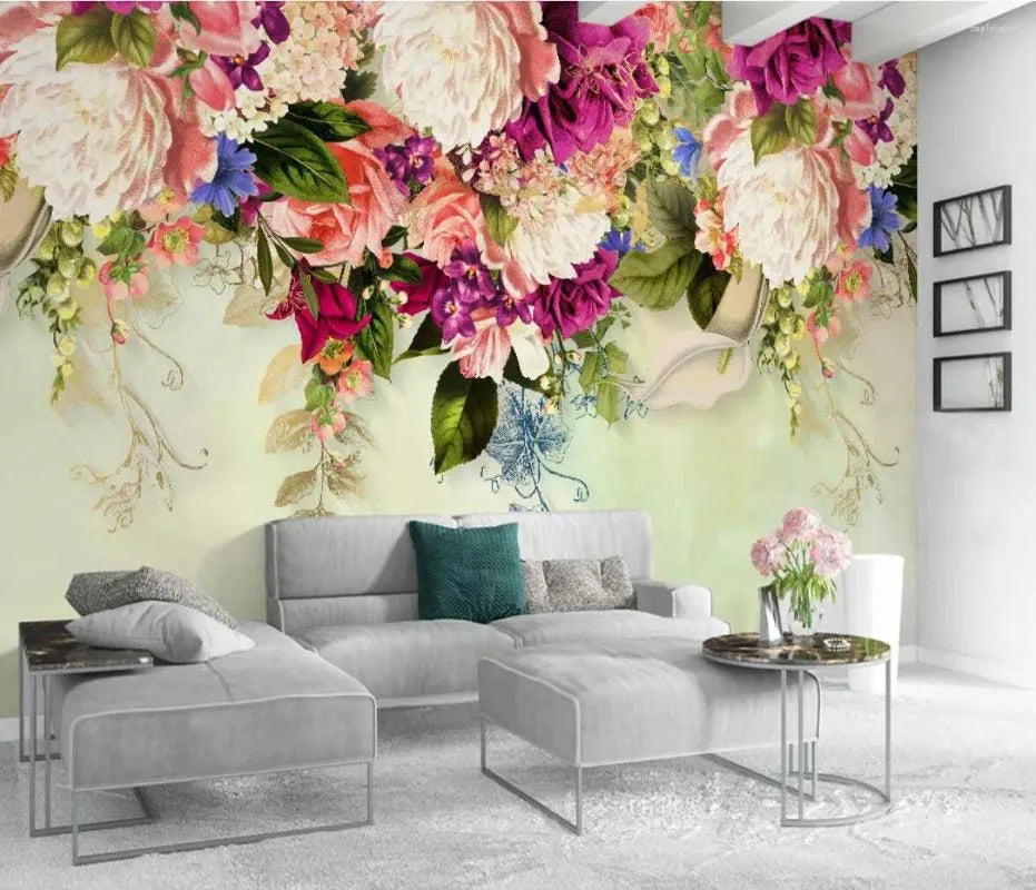 Hanging Peony Flowers Floral Wallpaper Wall Mural Home Decor