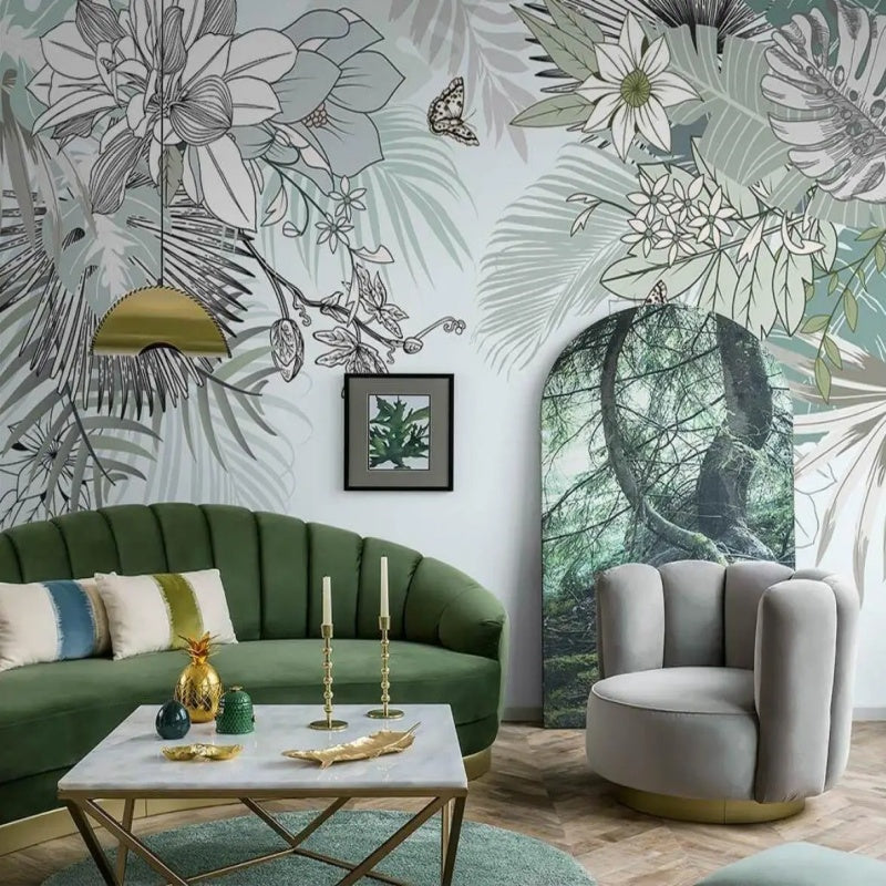 Tropical Plant Leaves Wallpaper Wall Mural Home Decor