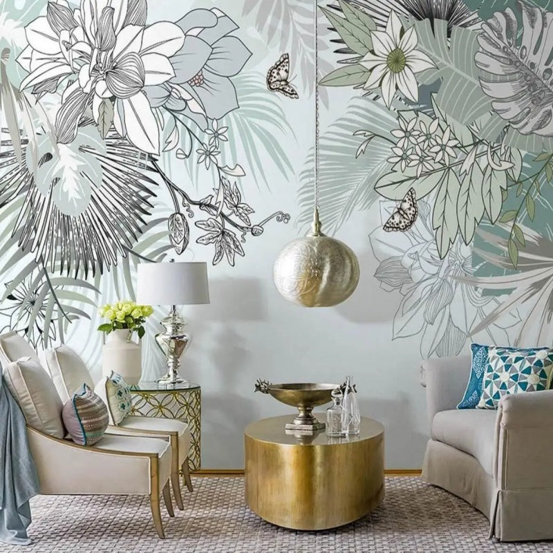 Tropical Plant Leaves Wallpaper Wall Mural Home Decor