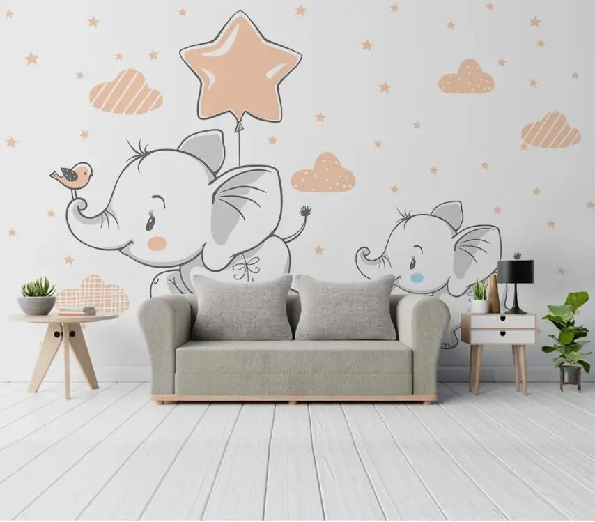 Cartoon Elephant Star Children's Room Nursery Wallpaper Wall Mural Home Decor