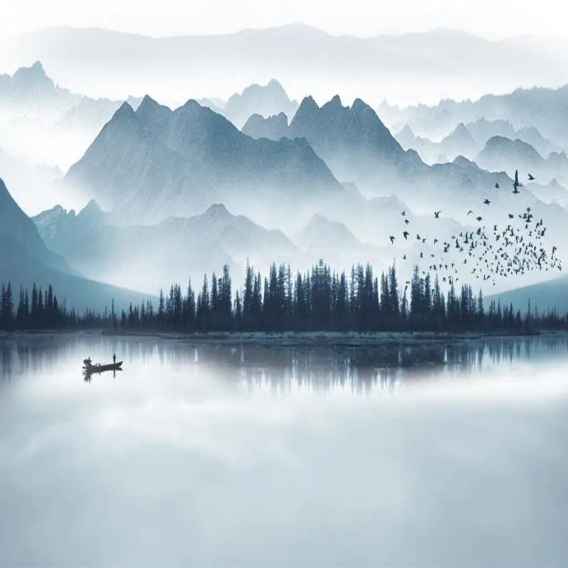Ink Landscape Mountains Forest Lake Natue Wallpaper Wall Mural Home Decor