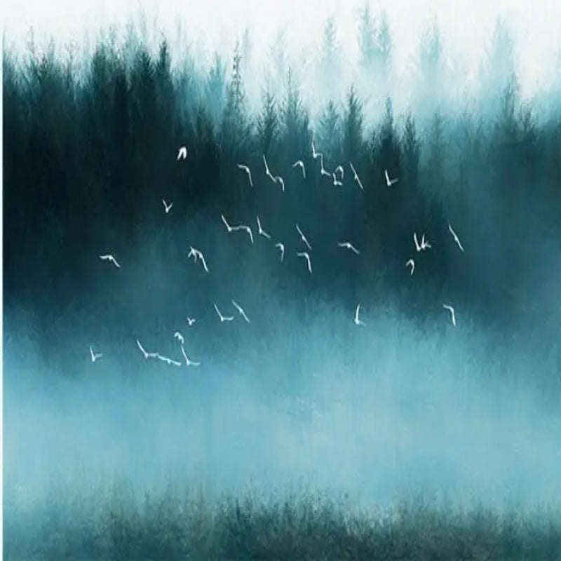 Nordic Fresh Forest Landscape with Flying Seagulls Wallpaper Wall Mural Home Decor