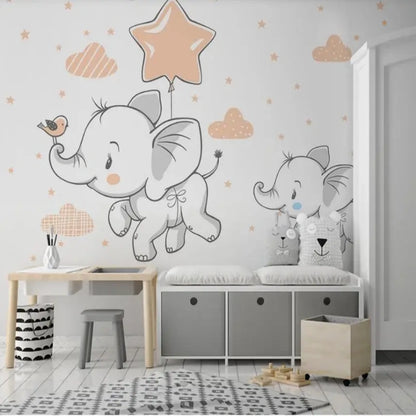 Cartoon Elephant Star Children's Room Nursery Wallpaper Wall Mural Home Decor