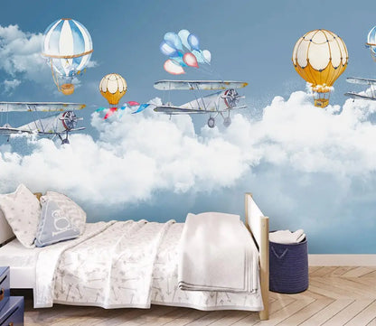 Cartoon Hot Air Balloon Starry Sky Wallpaper Wall Mural Home Decor