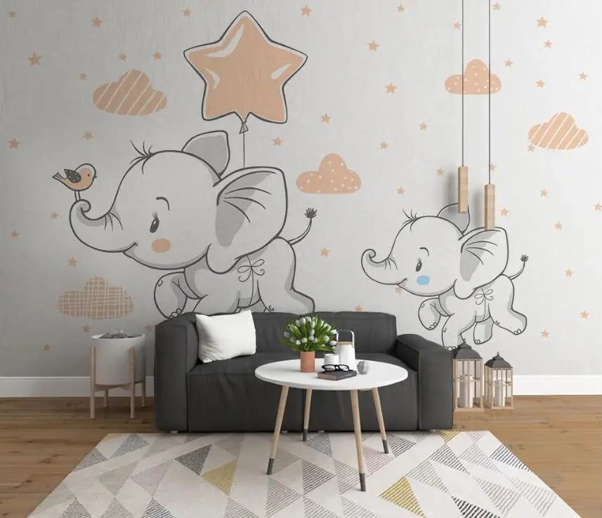 Cartoon Elephant Star Children's Room Nursery Wallpaper Wall Mural Home Decor