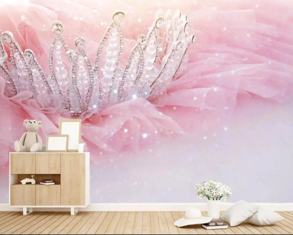 Cartoon Pink Flower Feather Crown Kids' Babies' Room Nursery Wallpaper Wall Mural