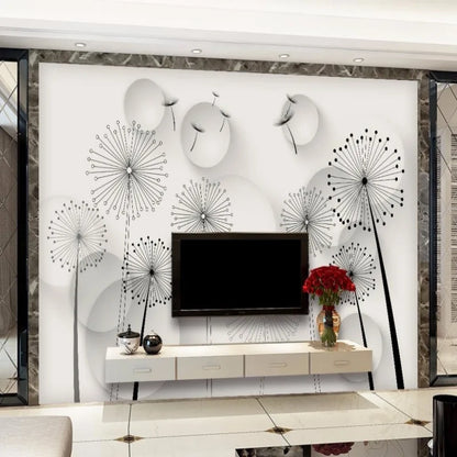 3D Minimalistic Abstract Dandelion Wallpaper Wall Mural Home Decor