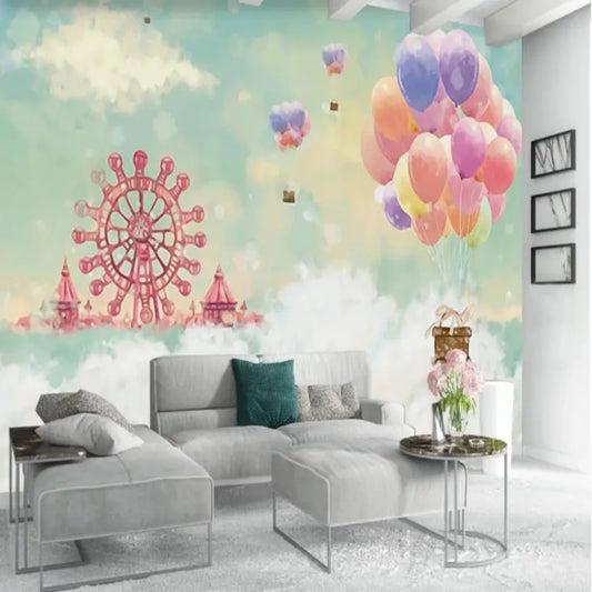 Romantic Ferris Wheel Hot Air Balloon Sky City Children's Room Nursery Wallpaper Wall Mural Home Decor