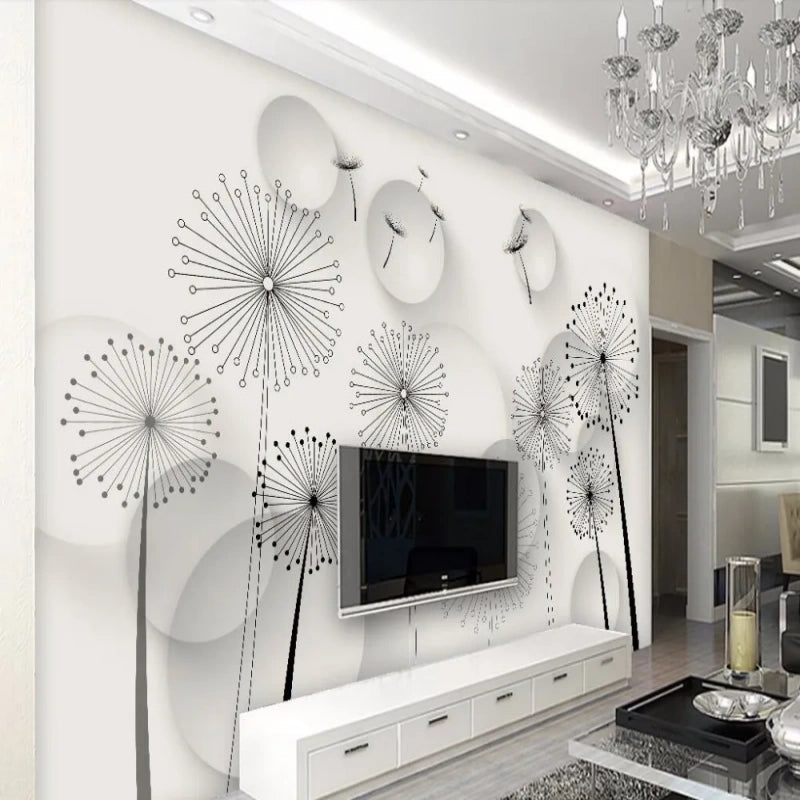 3D Minimalistic Abstract Dandelion Wallpaper Wall Mural Home Decor