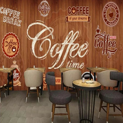 Wood Shading Retro Coffee Wallpaper Wall Mural Home Decor