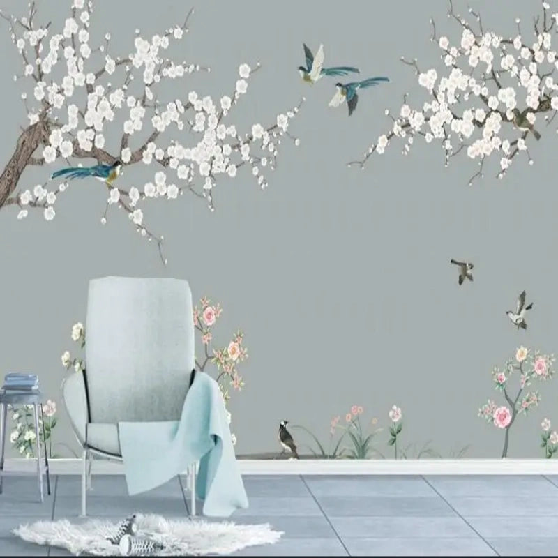 Chinoiserie Magnolia Flower with Flying Birds Wallpaper Wall Mural Home Decor