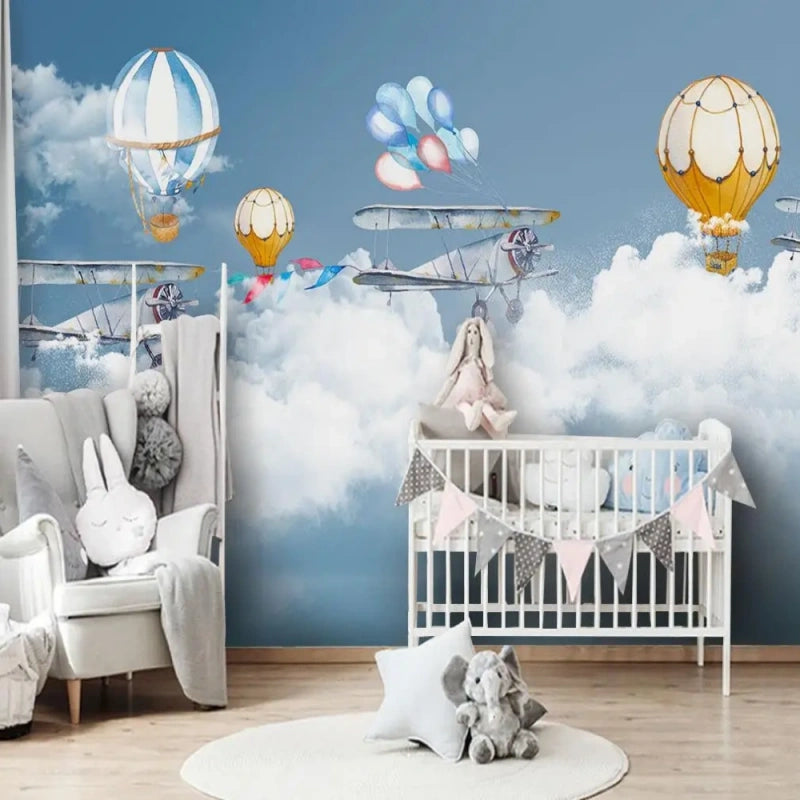 Cartoon Hot Air Balloon Starry Sky Wallpaper Wall Mural Home Decor