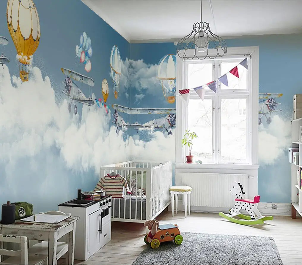 Cartoon Hot Air Balloon Starry Sky Wallpaper Wall Mural Home Decor