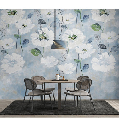 White Flowers Floral Wallpaper Wall Mural Home Decor