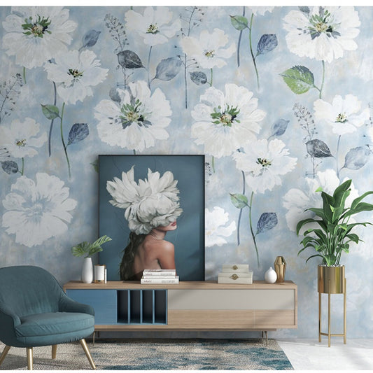 White Flowers Floral Wallpaper Wall Mural Home Decor