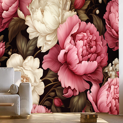 Vintage Style Luxurious Peony Flowers Floral Wallpaper Wall Mural