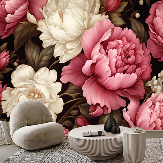 Vintage Style Luxurious Peony Flowers Floral Wallpaper Wall Mural