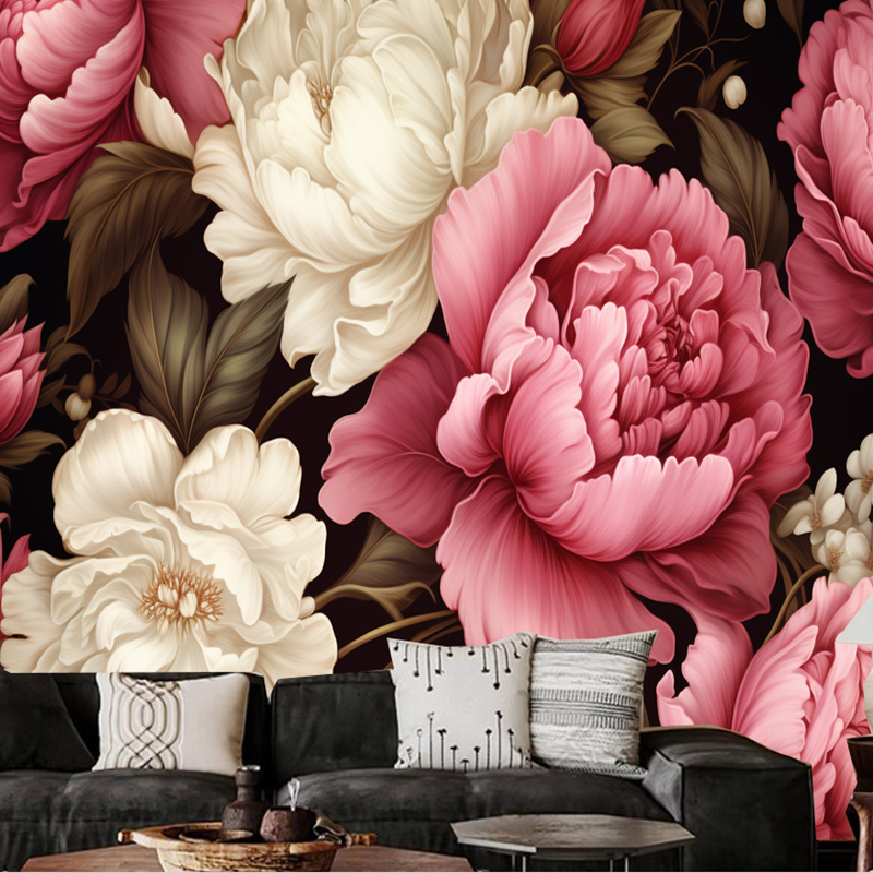 Vintage Style Luxurious Peony Flowers Floral Wallpaper Wall Mural