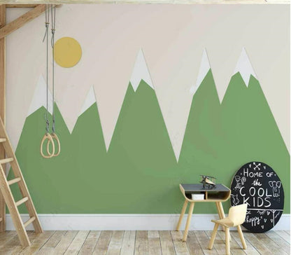 Cartoon Green Triangle Mountains Nursery Wallpaper Wall Mural