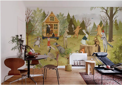 Cartoon Trees Forest Animals Nursery Wallpaper Wall Mural