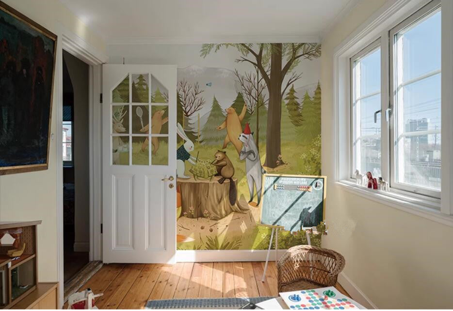 Cartoon Trees Forest Animals Nursery Wallpaper Wall Mural