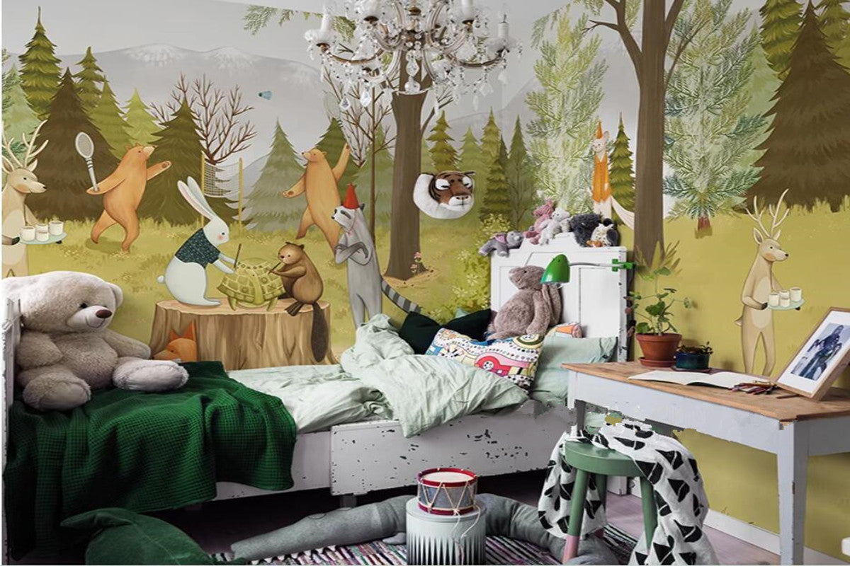 Cartoon Trees Forest Animals Nursery Wallpaper Wall Mural