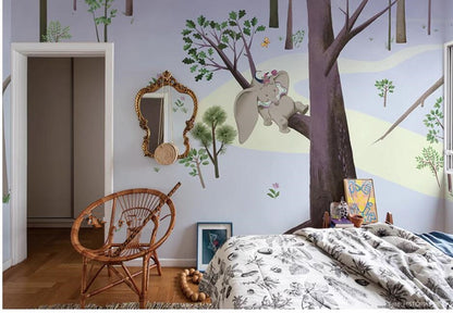 Cartoon Trees Forest Elephant Nursery Wallpaper Wall Mural