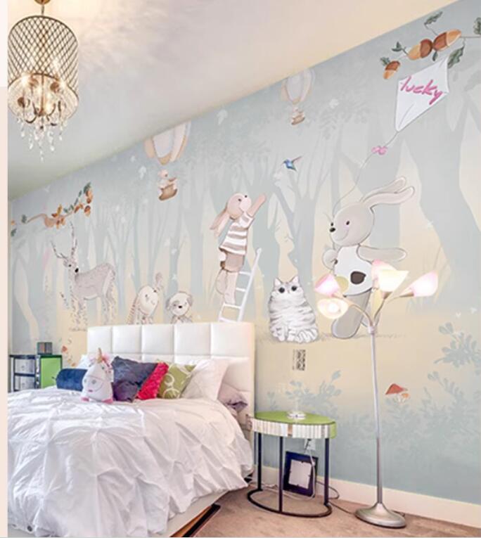 Cartoon Trees Forest Animals Rabbits Nursery Bunny Wallpaper Wall Mural