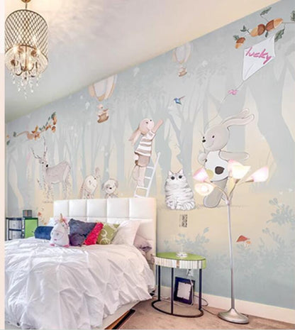 Cartoon Trees Forest Animals Rabbits Nursery Bunny Wallpaper Wall Mural