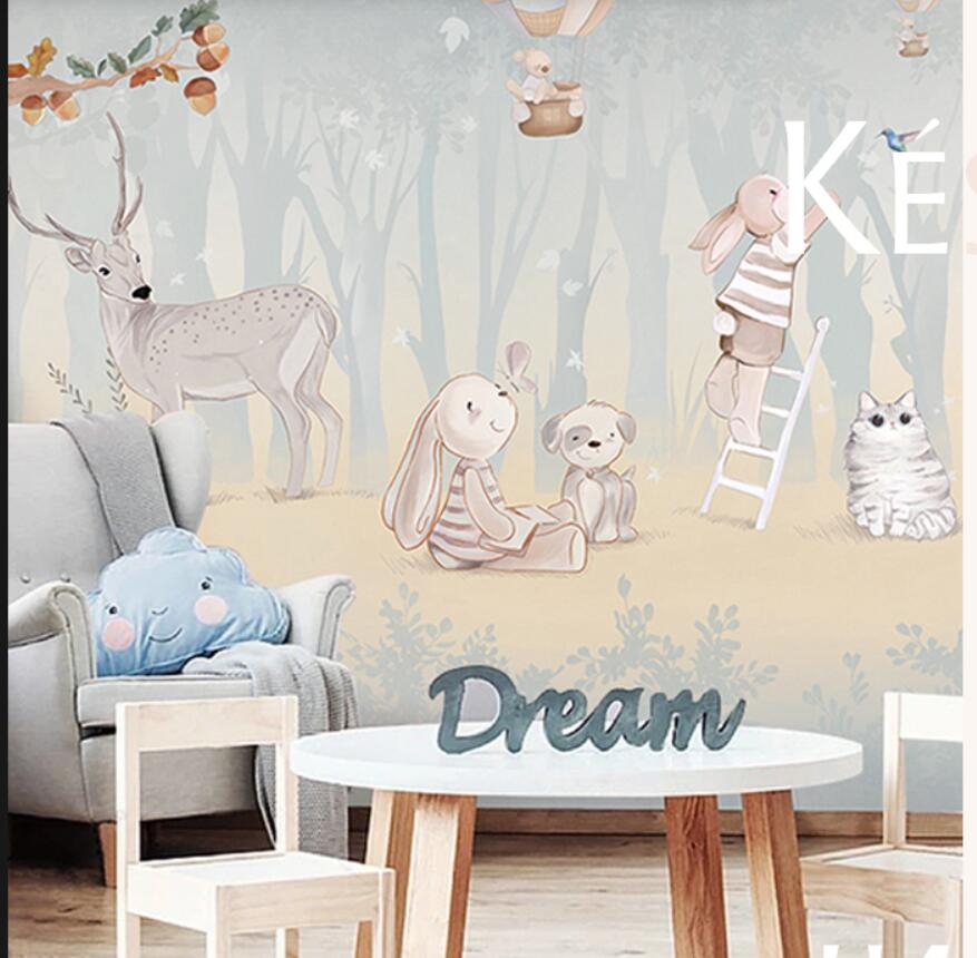 Cartoon Trees Forest Animals Rabbits Nursery Bunny Wallpaper Wall Mural