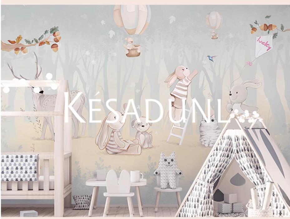 Cartoon Trees Forest Animals Rabbits Nursery Bunny Wallpaper Wall Mural