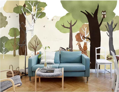 Cartoon Trees Forest Animals Nursery Wallpaper Wall Mural