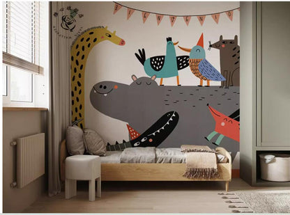 Cartoon Crocodile Animals Forest Adventure Nursery Wallpaper Wall Mural