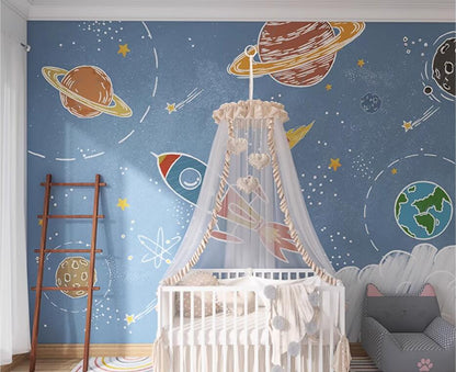 Cartoon Rocket Universe Space Planets Nursery Wallpaper Wall Mural