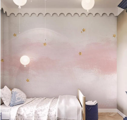 Cartoon Pink Watercolor Stars Girl's Kids' Babies' Children's Room Nursery Wallpaper Wall Mural