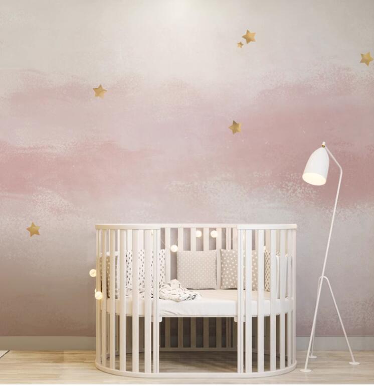 Cartoon Pink Watercolor Stars Girl's Kids' Babies' Children's Room Nursery Wallpaper Wall Mural