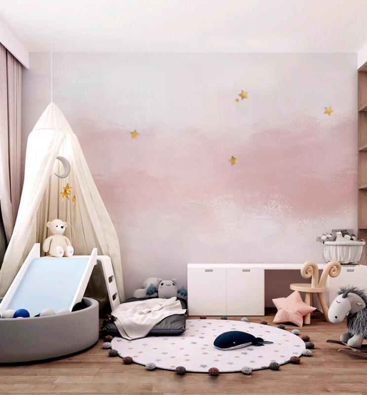 Cartoon Pink Watercolor Stars Girl's Kids' Babies' Children's Room Nursery Wallpaper Wall Mural