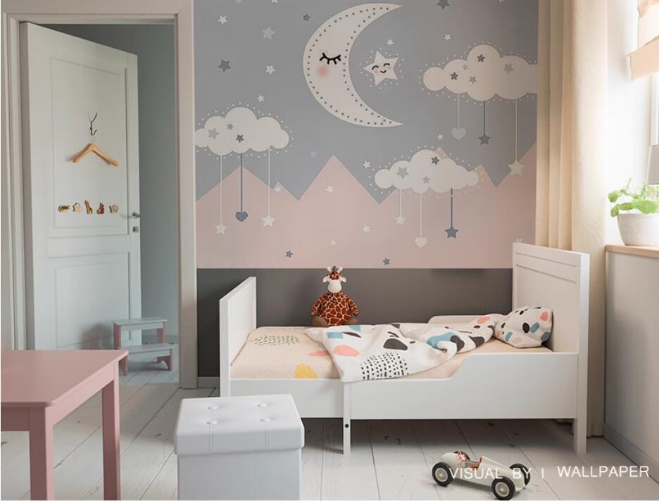 Cartoon Clouds and Moon Stars Nursery Wallpaper Wall Mural
