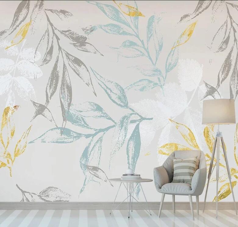 Minimalism Watercolor Leaves Leaf Wallpaper Wall Mural