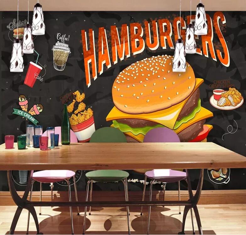 Cartoon Fast Food Mural Poster Graffiti Hamburger Wallpaper Wall Mural