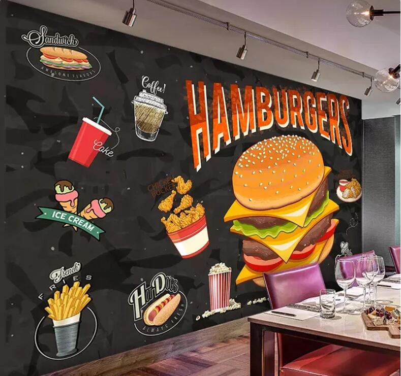 Cartoon Fast Food Mural Poster Graffiti Hamburger Wallpaper Wall Mural