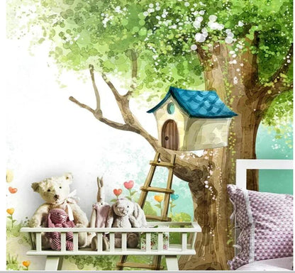 Cartoon Trees Animals Rabbits Nursery Wallpaper Wall Mural