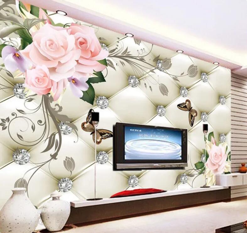 3D Wallpaper European Style Diamond Flowers Wallpaper Wall Mural