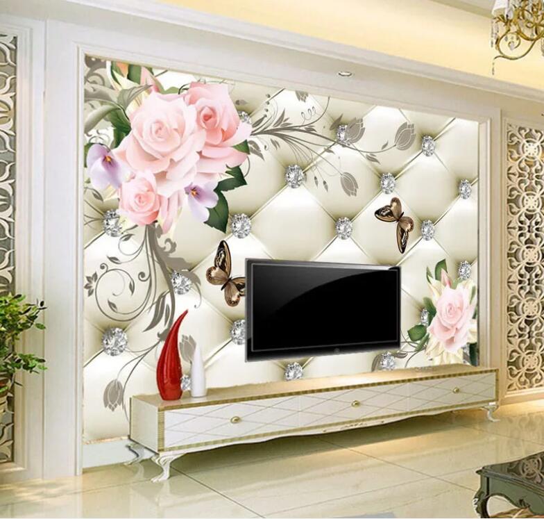 3D Wallpaper European Style Diamond Flowers Wallpaper Wall Mural