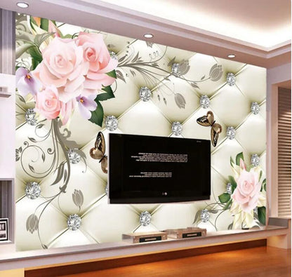 3D Wallpaper European Style Diamond Flowers Wallpaper Wall Mural