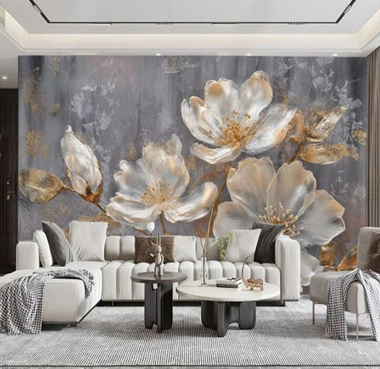 Modern Luxury 3D Gold Flowers Wallpaper Wall Mural