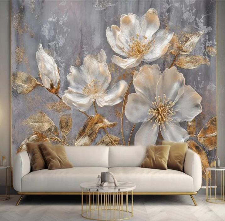 Modern Luxury 3D Gold Flowers Wallpaper Wall Mural